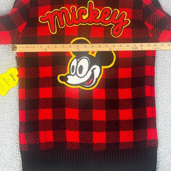 Mickey Mouse Cardigan Sweater Womens Small Red Buffalo Plaid Disney Forever 21 - Picture 10 of 11